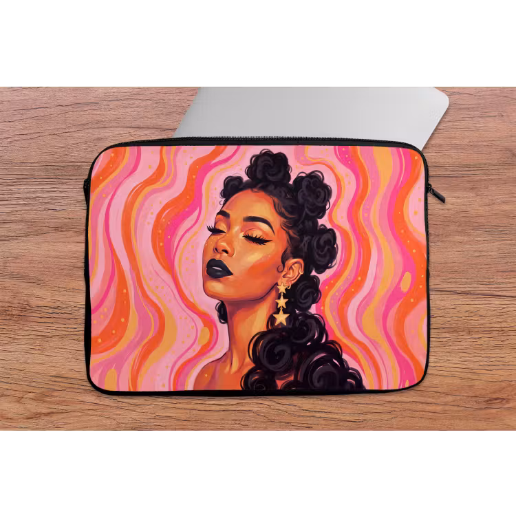 Vrouw - Portret - Abstract - Kleurrijk - Roze laptophoes neopreen klein -tafel