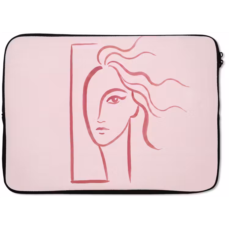 Vrouw - Portret - Abstract - Lijnkunst - Rood laptophoes neopreen klein -zkaufland3dotto