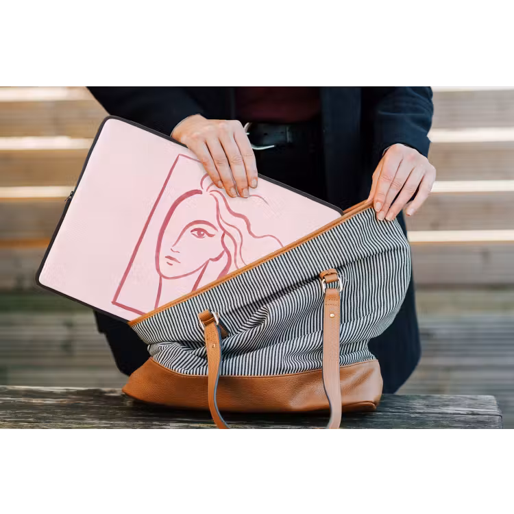 Vrouw - Portret - Abstract - Lijnkunst - Rood laptophoes neopreen klein -tas