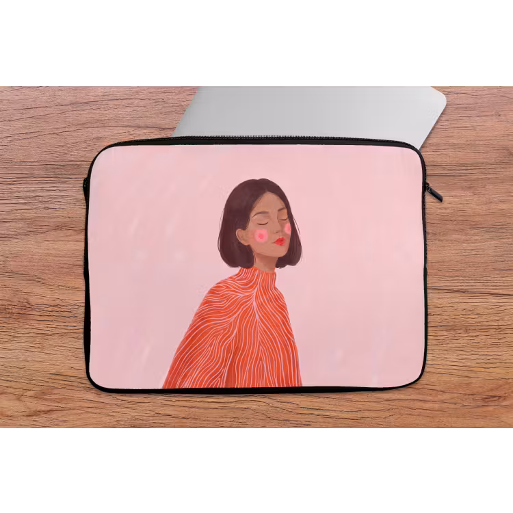 Vrouw - Portret - Modern - Kunst - Roze laptophoes neopreen klein -tafel