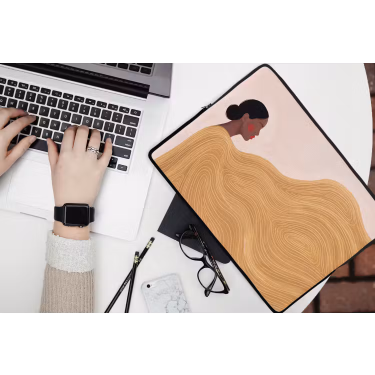 Vrouw - Profiel - Modern - Abstract - Kunst laptophoes neopreen klein -bureau
