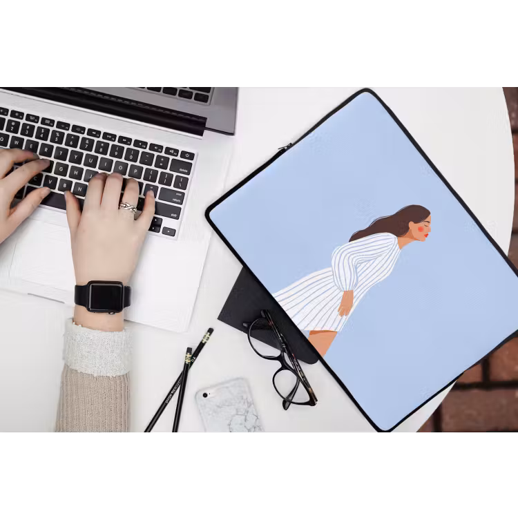 Vrouw - Profiel - Rust - Modern - Illustratie laptophoes neopreen klein -bureau