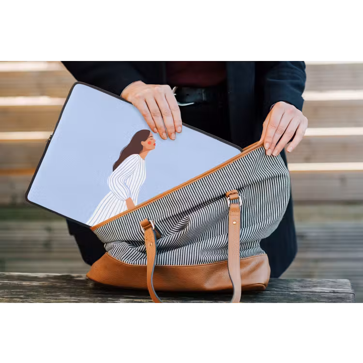 Vrouw - Profiel - Rust - Modern - Illustratie laptophoes neopreen klein -tas