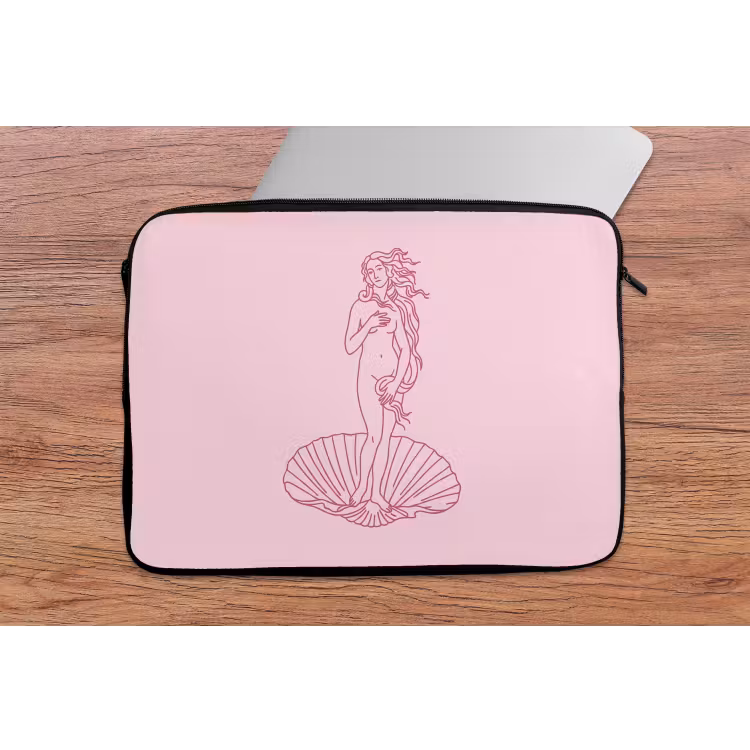 Vrouw - Schelp - Kunst - Lijntekening - Roze laptophoes neopreen klein -tafel