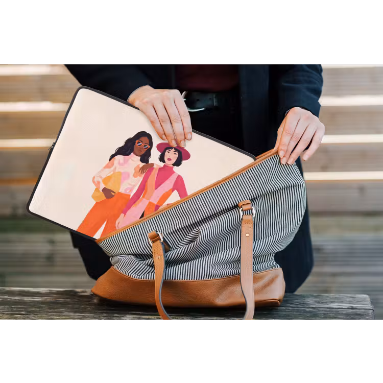 Vrouw - Twee - Mode - Abstract - Kleurrijk laptophoes neopreen klein -tas