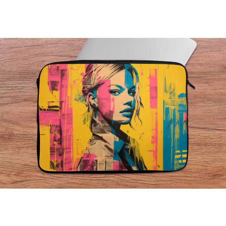 Vrouw - Verfstrepen - Gekleurd laptophoes neopreen klein -tafel