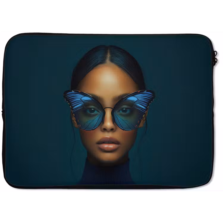 Vrouw - Vlinder - Bril - Blauw - Modern - Portret laptophoes neopreen klein -zkaufland3dotto