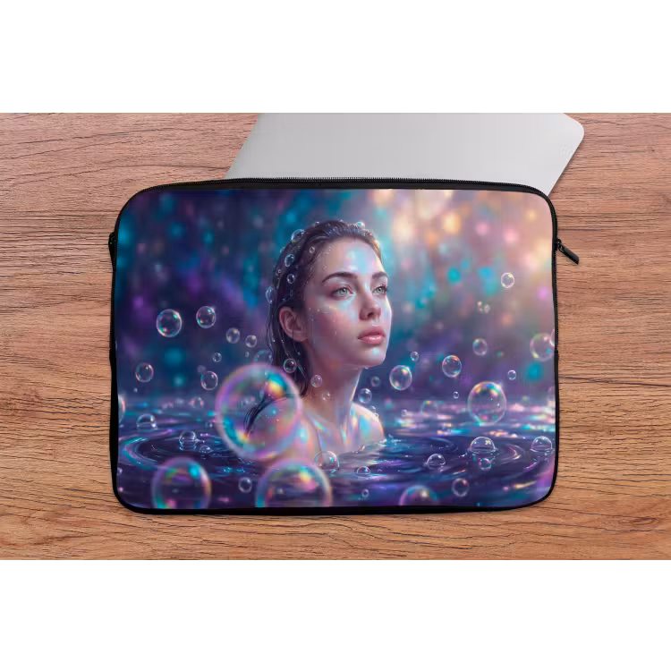 Vrouw - Water - Portret - Kleurrijk - Modern laptophoes neopreen klein -tafel