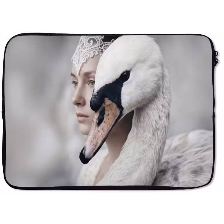 Vrouw - Zwaan - Wit laptophoes neopreen klein -zkaufland3dotto