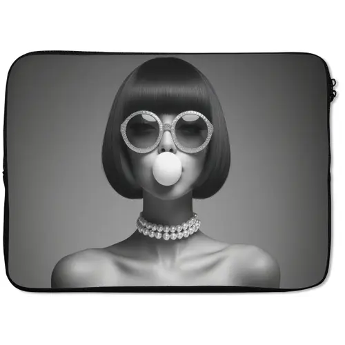 Vrouw - Zwart Wit - Ketting - Zonnebril laptophoes neopreen klein -zkaufland3dotto