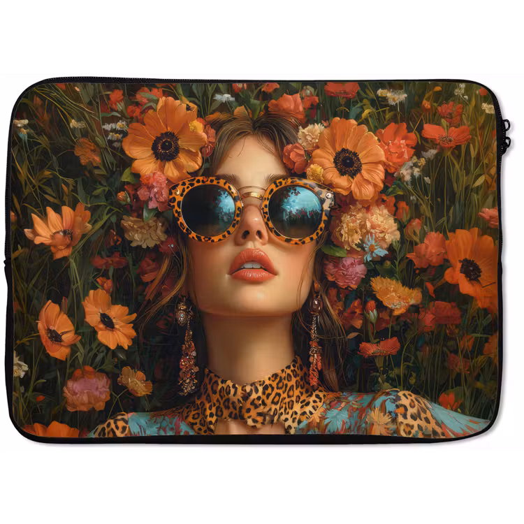 Vrouwen - Bloemen - Modern - Bril - Abstract laptophoes neopreen klein -zkaufland3dotto