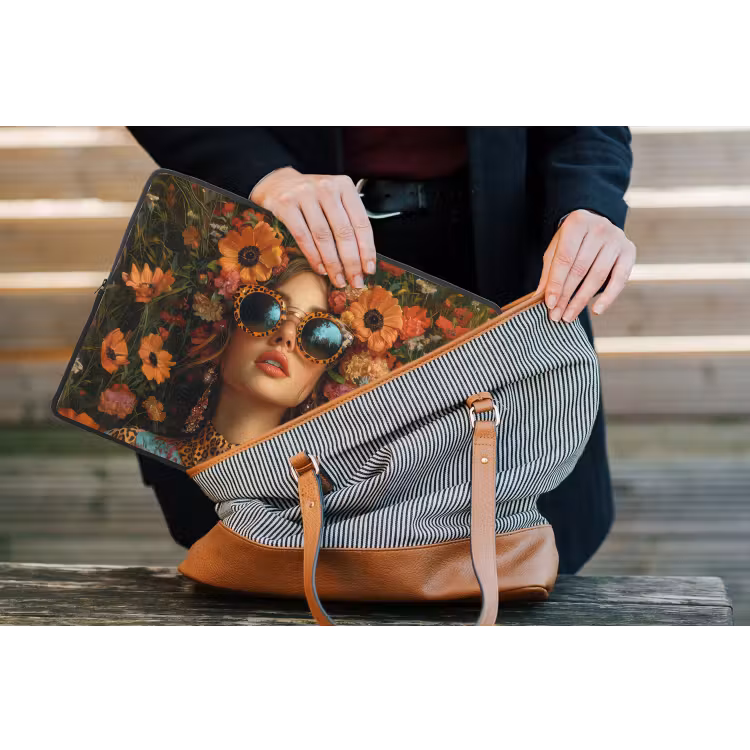 Vrouwen - Bloemen - Modern - Bril - Abstract laptophoes neopreen klein -tas