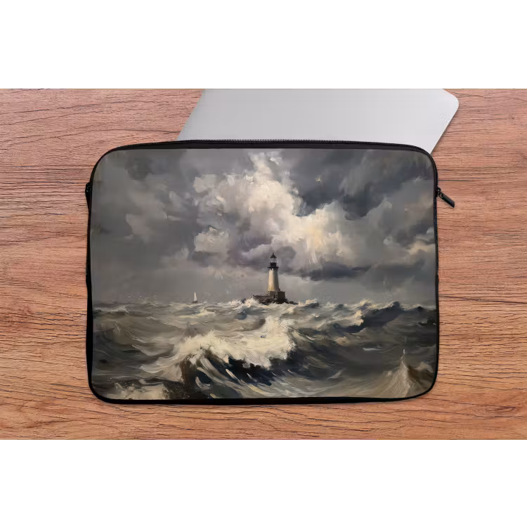 Vuurtoren - Golven - Storm laptophoes neopreen klein -tafel