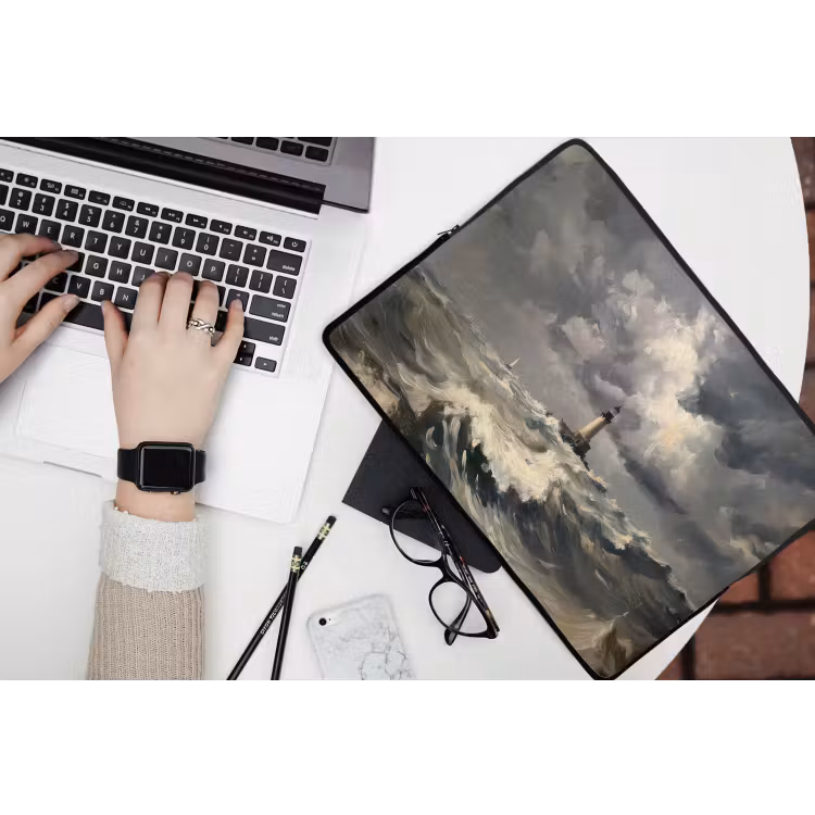 Vuurtoren - Golven - Storm laptophoes neopreen klein -bureau