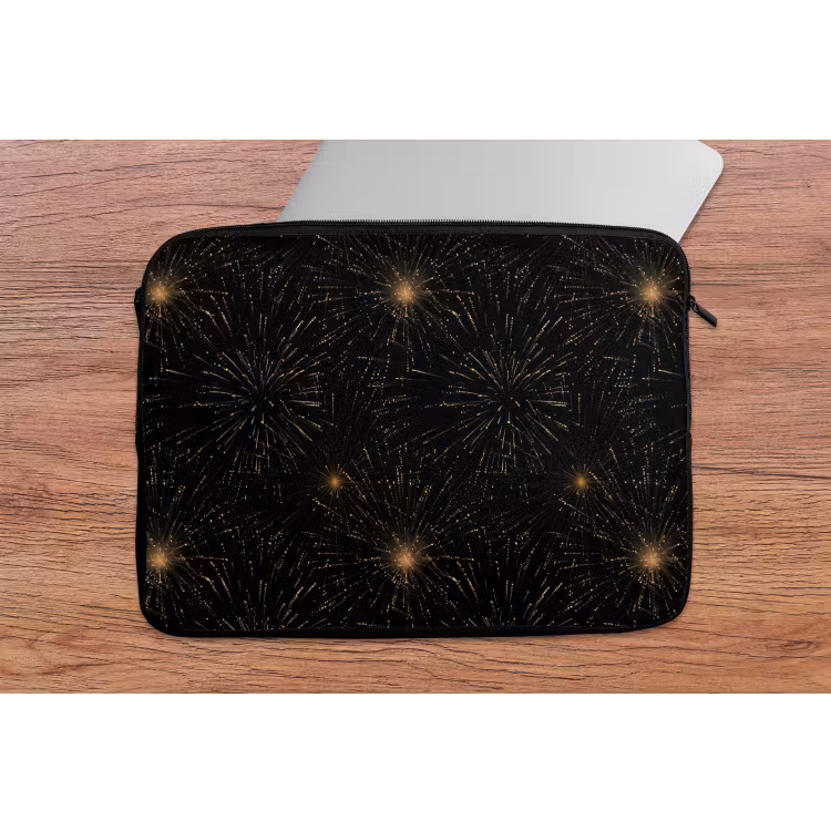 Vuurwerk - Patroon - Feestelijk - Goud - Zwart laptophoes neopreen klein 279 -tafel