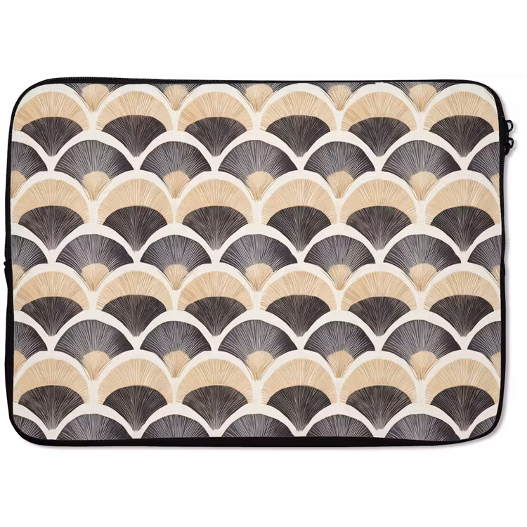 Waaier - Patroon - Zwart - Beige laptophoes neopreen klein 279 -zkaufland3dotto