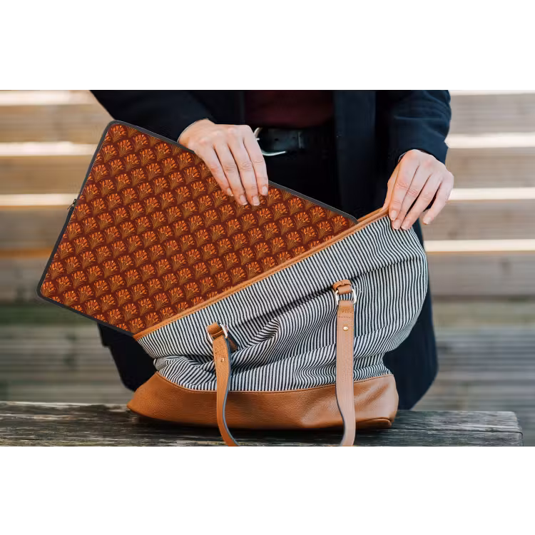 Waaiers - Art Deco - Botanisch - Roestbruin - Oranje laptophoes neopreen klein 279 -tas