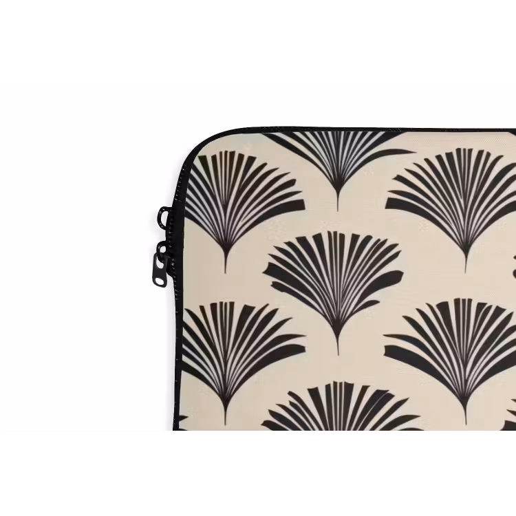 Waaiers - Botanisch - Zwart - Beige laptophoes neopreen klein 279 -detail