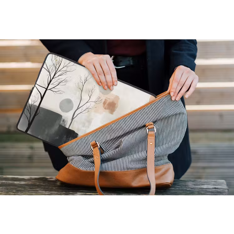 Wabi sabi - Beige - Plant laptophoes neopreen klein -tas
