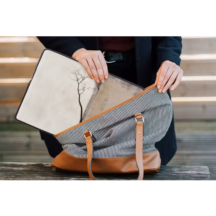 Wabi sabi - Plant - Beige laptophoes neopreen klein -tas