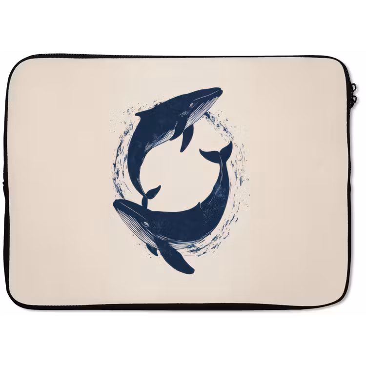 Walvissen - Spetters - Cirkel - Donkerblauw laptophoes neopreen klein -zkaufland3dotto