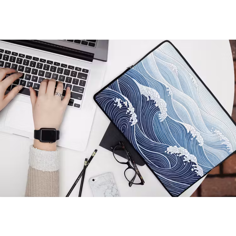 Water - Mozaïek - Landschap - Modern - Blauw laptophoes neopreen klein -bureau