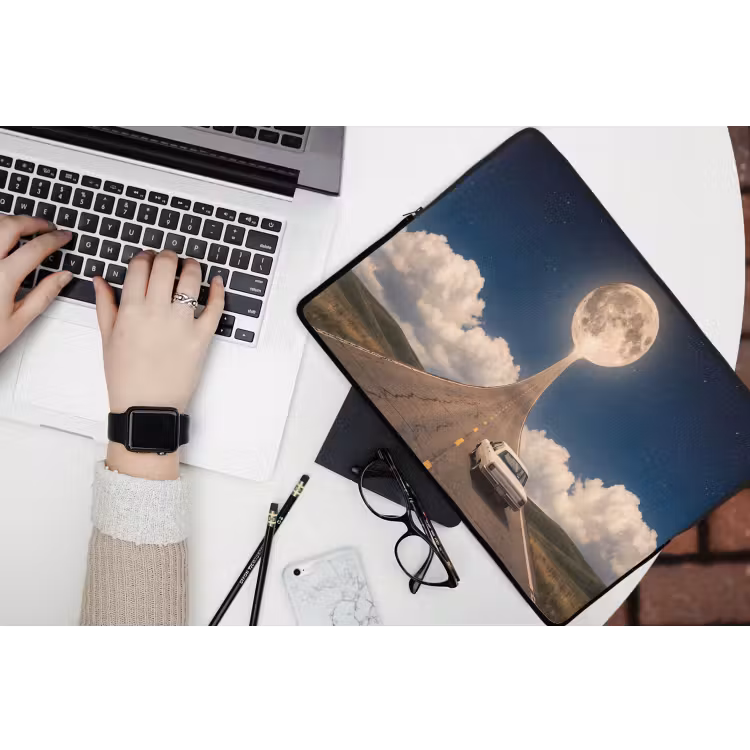 Laptophoes Weg - Maan - Nacht - Weg - Maan - Nacht laptophoes neopreen klein