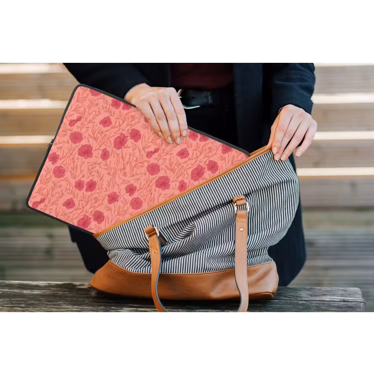 Weidebloemen - Romantisch - Roze laptophoes neopreen klein 279 -tas