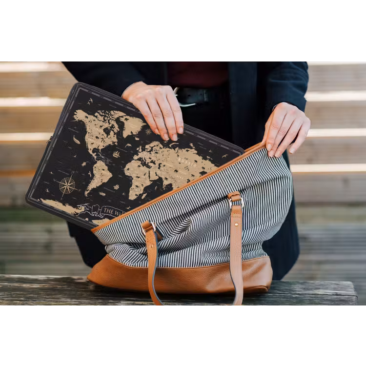Wereldkaart - Beige - Zwart laptophoes neopreen klein -tas
