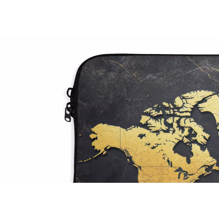 Wereldkaart - Goud - Marmer laptophoes neopreen klein -detail