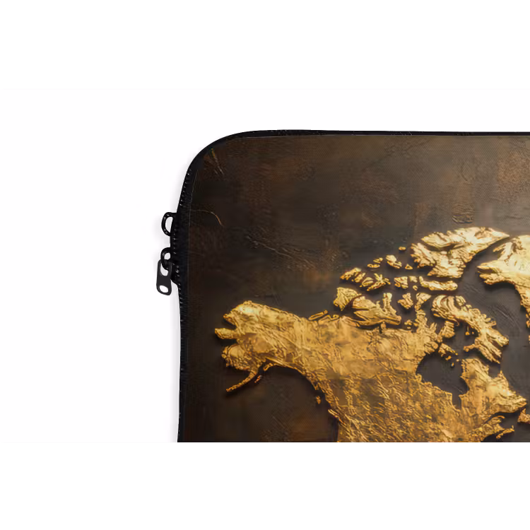 Wereldkaart - Goud - Roest laptophoes neopreen klein -detail