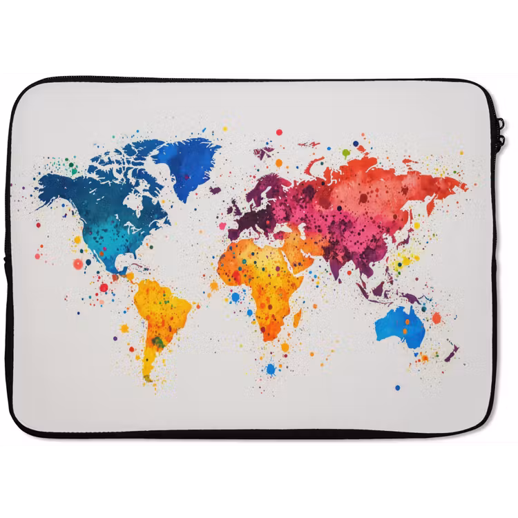 Wereldkaart - Graffiti - Kleurrijk laptophoes neopreen klein -zkaufland3dotto