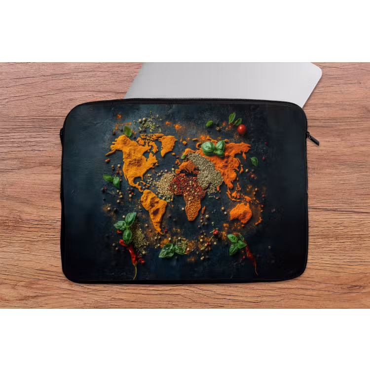 Wereldkaart - Kruiden - Levendige kleuren laptophoes neopreen klein -tafel