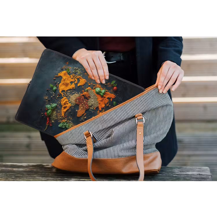 Wereldkaart - Kruiden - Levendige kleuren laptophoes neopreen klein -tas