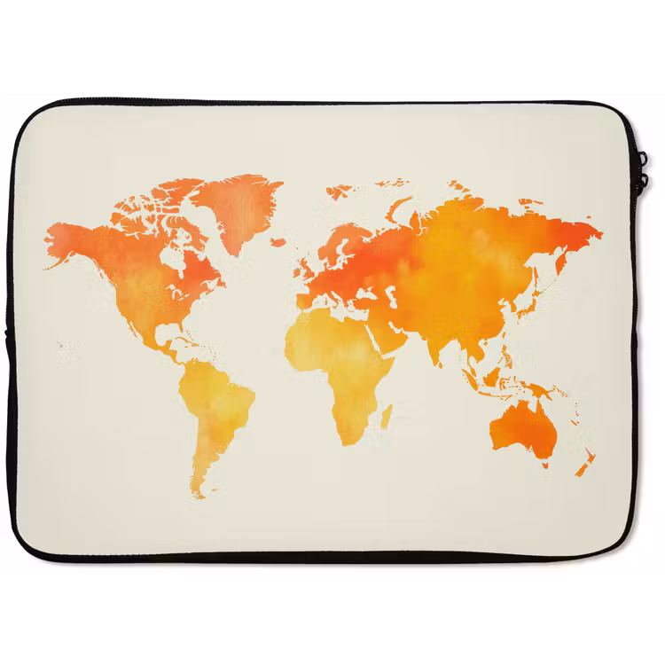 Wereldkaart - Oranje - Kleurrijk laptophoes neopreen klein -zkaufland3dotto