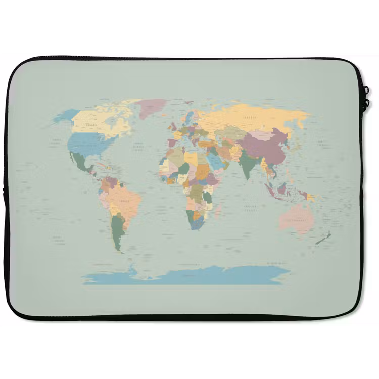 Wereldkaart - Realistisch - Kaart laptophoes neopreen klein -zkaufland3dotto