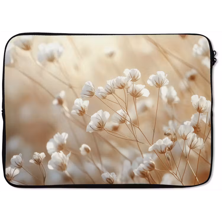 Wilde - Bloemen - Wit laptophoes neopreen klein -zkaufland3dotto