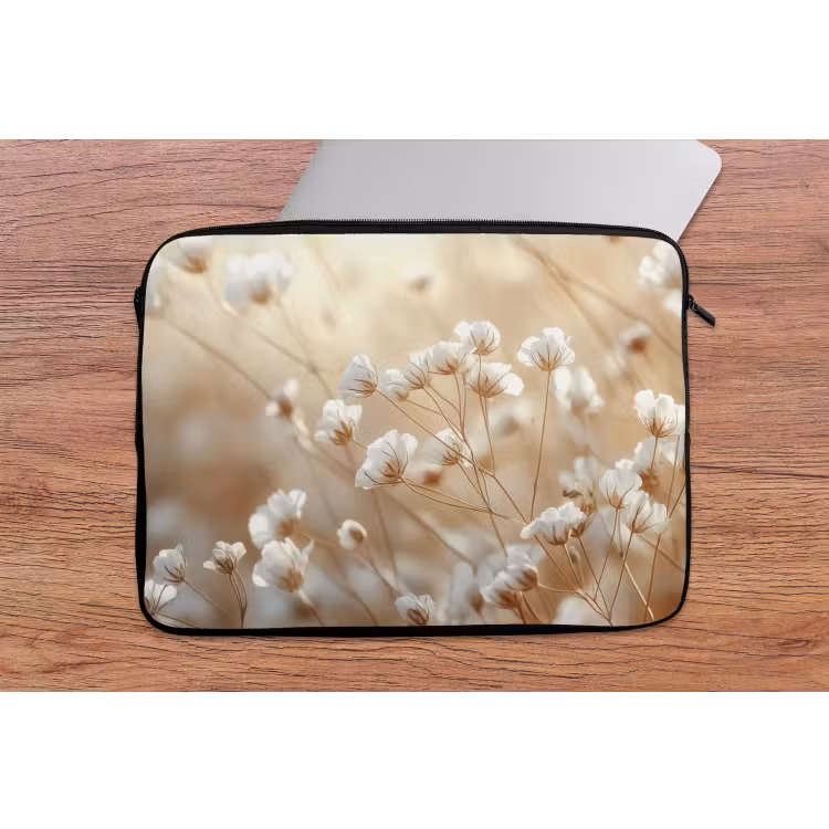 Wilde - Bloemen - Wit laptophoes neopreen klein -tafel