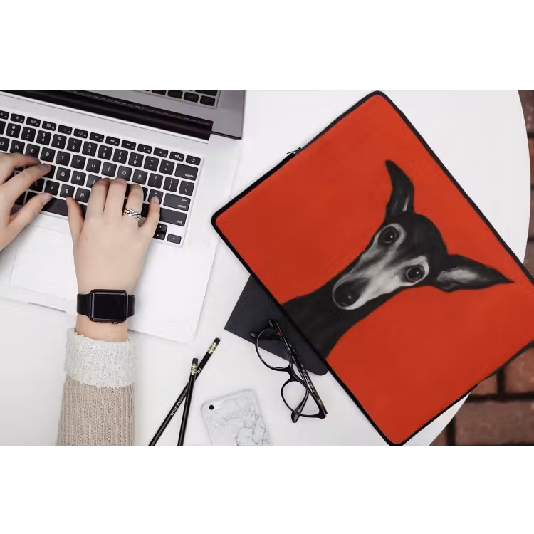 Windhond - Minimalistisch - Rood laptophoes neopreen klein -bureau