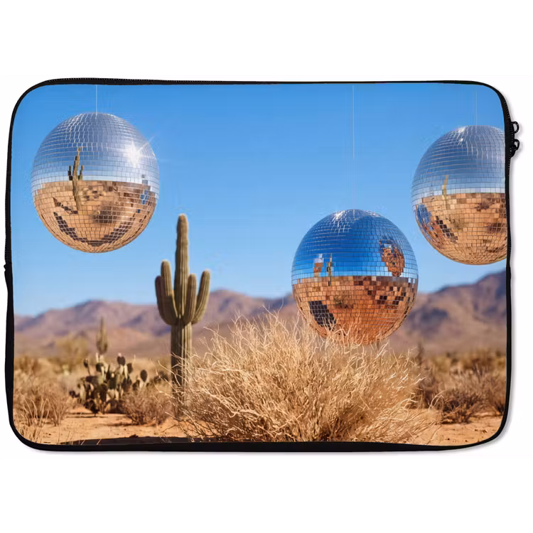 Laptophoes Woestijn - Spiegelbal - Kunst - Woestijn - Spiegelbal - Kunst laptophoes neopreen klein