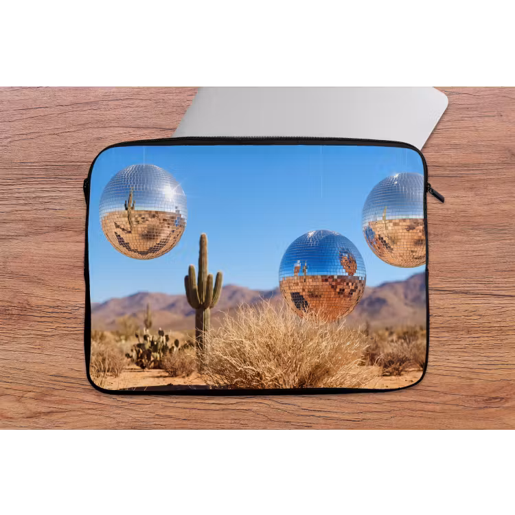 Laptophoes Woestijn - Spiegelbal - Kunst - Woestijn - Spiegelbal - Kunst laptophoes neopreen klein