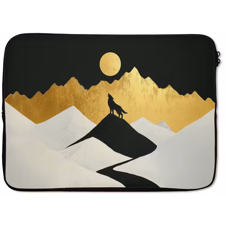 Wolf - Bergen - Maan - Zwart laptophoes neopreen klein -zkaufland3dotto