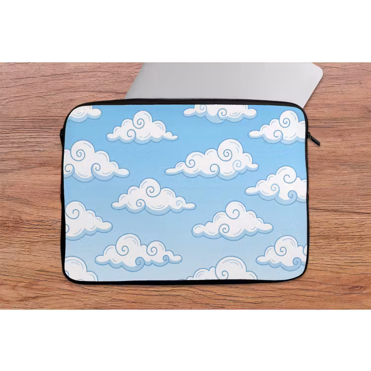 Wolk - Lucht - Cartoon - Blauw - Wit laptophoes neopreen klein -tafel