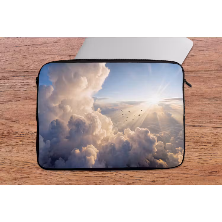 Wolken - Zonnestralen - Natuur - Wit laptophoes neopreen klein -tafel