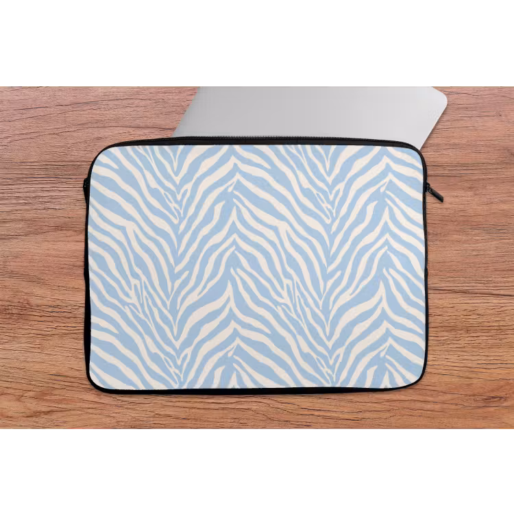 Zebra - Motief - Blauw - Wit laptophoes neopreen klein 279 -tafel