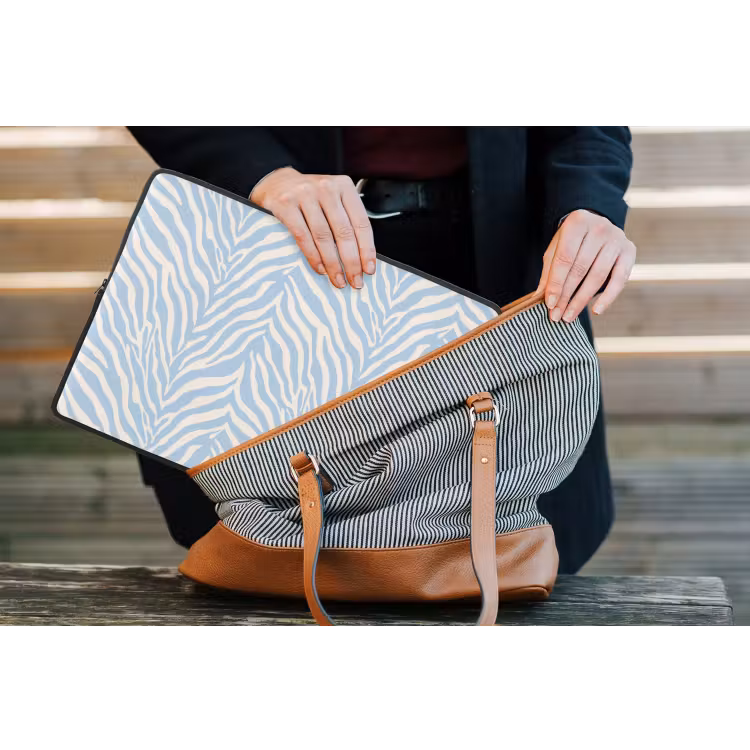 Zebra - Motief - Blauw - Wit laptophoes neopreen klein 279 -tas