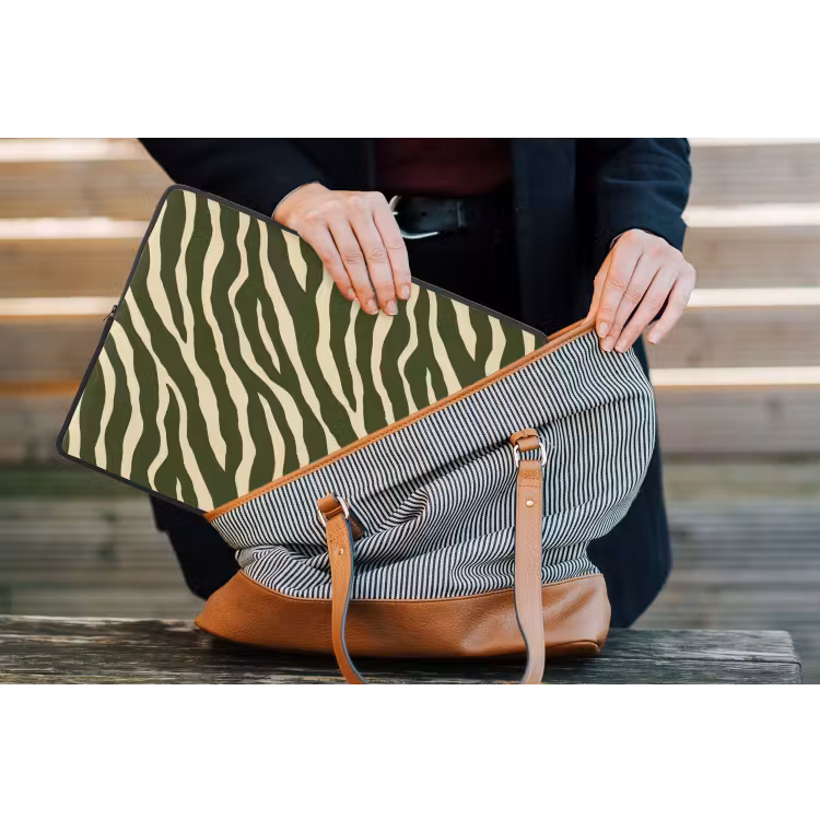 Zebra - Patroon - Groen laptophoes neopreen klein 279 -tas