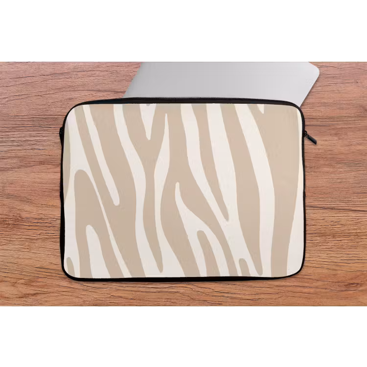 Zebraprint - Beige - Wit - Dierenprint laptophoes neopreen klein -tafel