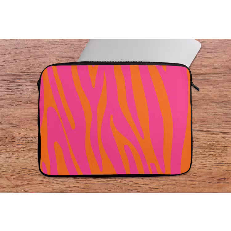 Zebraprint - Roze - Oranje - Dierenprint laptophoes neopreen klein -tafel