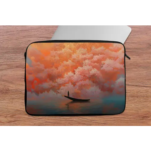 Zee - Boot - Wolken - Oranje laptophoes neopreen klein -tafel